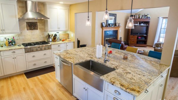 Yellow River Granite Kitchen Countertops with a Large Island